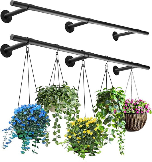 2 pcs Hanging Planters Rod, Plant Hanger Indoor for Window Ceiling, Hanging Plant Shelf for Wall Planter House Plants, Plant Shelves Metal Holder Bar 63 in (Pots, Plants, Chains not Included)