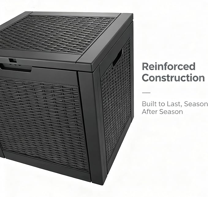 Storage Chest, 30 Gallon Deck Box for Garage Organization, Indoor Home Storage & Holiday Decor, Lockable Waterproof Resin Box for Patio Cushions, Garden Tools