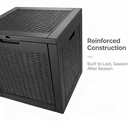 Storage Chest, 30 Gallon Deck Box for Garage Organization, Indoor Home Storage & Holiday Decor, Lockable Waterproof Resin Box for Patio Cushions, Garden Tools