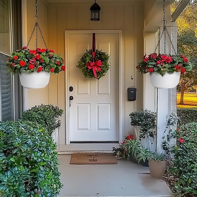 T4U 12 Inch Large Hanging Planters for Indoor Plants, 2 Pack Self Watering Pots Indoor, Hanging Baskets for Plants,Hanging Flower Pot with Drainage Hole and Plant Hanger, White