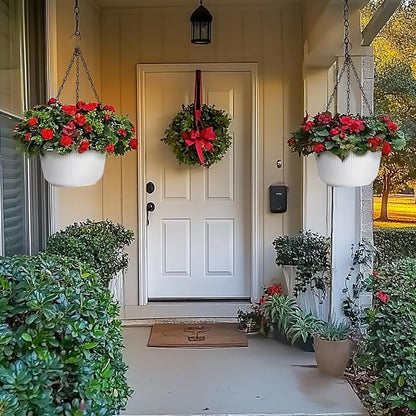 T4U 12 Inch Large Hanging Planters for Indoor Plants, 2 Pack Self Watering Pots Indoor, Hanging Baskets for Plants,Hanging Flower Pot with Drainage Hole and Plant Hanger, White