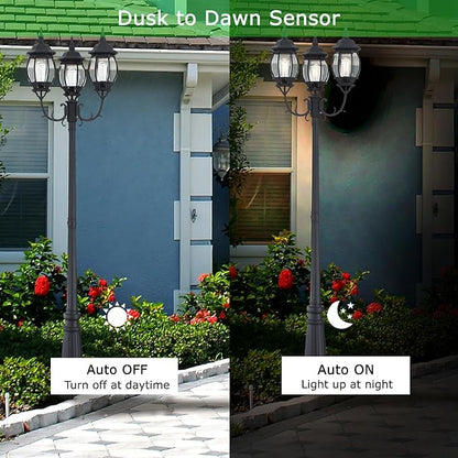 94 Inch Dusk To Dawn 3-Light Lamp Post For Backyard Garden Driveway Outdoor Street Light 94” Three-Head Post Light With Dusk To Dawn Sensor Outside Pole Lights,Aluminium Alloy,Clear Glass Shade,E26