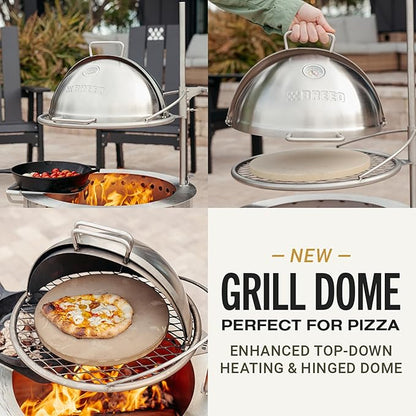 Breeo Grill Dome for Outpost Grill – Hinged Stainless Steel Dome w/Built-in Thermometer, Griddle Accessories Kit, Outdoor Set for Live-Fire Cooking – Fits X/19, Y Series
