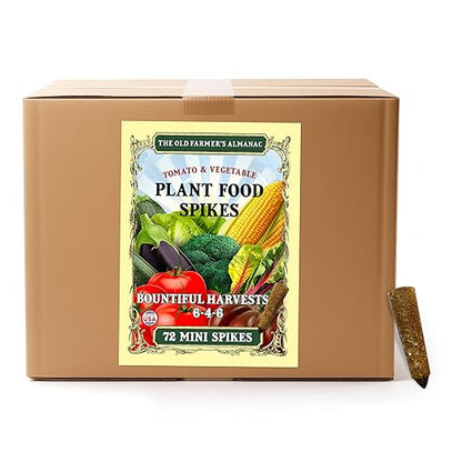 The Old Farmer's Almanac Tomato & Vegetable Plant Food Mini Spikes - NPK 6-4-6 for Continuous Feeding and Bountiful Harvests (72 Mini Spikes)