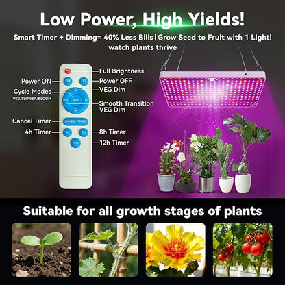 Desktop LED Grow Lights for Indoor Plants, Full Spectrum with UV&IR,bloom veg Modes Remote Control 20" Height Adjustable Stand Hanging Hook for Hydroponics Bonsai Seedlings dimmable Timer Function