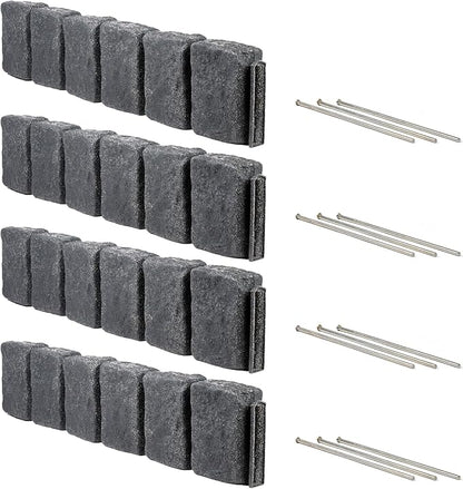 Beuta Landscape Edging | Garden Edging Border | Faux Stone Block XL for Lawn Edging, Flower Beds & Yard Edging – 4 Pack | Each Section Has 6 Blocks 48" L x 4" W x 9.5" H | 12 Spikes | Charcoal