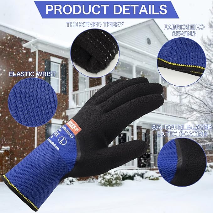 LOCCEF 2 Pairs Winter Work Gloves for Men and Women, Freezer Gloves for Work Below Zero, Thermal Insulated, Super Grip