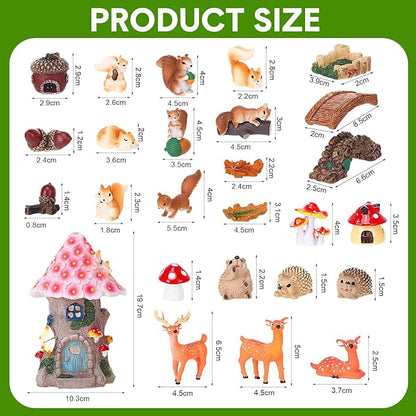 Unittype 33 Pcs Squirrel Garden Accessories Miniature Squirrel Figurines Tiny Resin Bridge Mushroom Pine Nuts Miniature Garden Kit for Craft Decoration