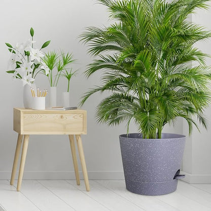 12 inch Large Self Watering Pots for Indoor Outdoor Plants, Plant Pots with Mesh Drainage Holes for Garden House Plants, Plastic Planters with Reservoir for Flower, Speckled Grey