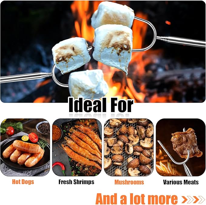 Briout Extendable Marshmallow Roasting Sticks- Extra Long 45'' Stainless Steel Smores Sticks for Fire Pit, Smore Skewers Hot Dog Fork Campfire Accessories, Camping Essentials for S'mores- 5 Pack