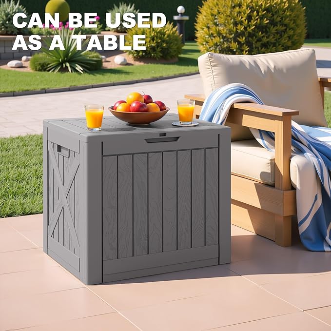 Greesum 40 Gallon Outdoor Deck Box, Resin Storage for Patio Furniture, Garden Tools, Pool Supplies, Weatherproof and UV Resistant, Lockable, Gray
