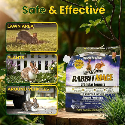 Nature’s MACE Rabbit Repellent 3 lb Granular/Treats 1,350 sq ft./Rabbit Repellent and Deterrent/Keep Rabbits Out of Your Lawn and Garden/Safe to use Around Children & Plants.