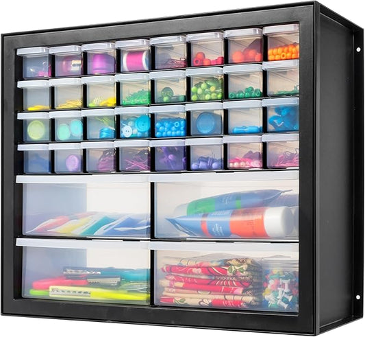 IRIS USA Screw Tool Organizer Small Parts Cabinet, 36-Drawer, Electronics Hardware Nuts and Bolts Plastic Storage Drawers Garage Storage, Stackable Bead Craft Organizer Building Bricks Sorter, Black