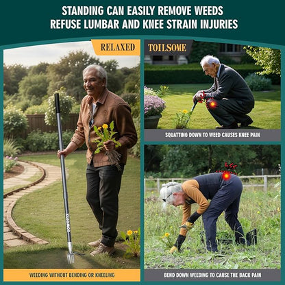 SOMOLUX 52'' Weed Puller Tool Stand-up Weeder with Metal Long Handle/Stainless Steel Claw, Gardening Manual Tool Weed Gripper/Picker/Remover No Bending/Kneeling to Remove Dandelion Form Lawn Patio