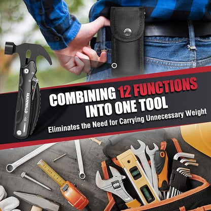 12 in 1 Multitool Hammer, Gifts for Dad, Christmas Stocking Stuffers for Men Adults, Camping Accessories Survival Gear, Cool Gadgets Gifts for Men, Husband, Boyfriends, Birthday Gifts for Him