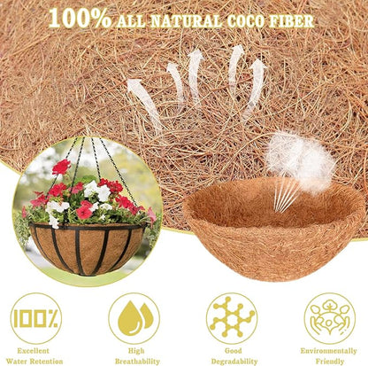 Halatool 4PCS 20 Inch Coconut Coir Hanging Basket Liners Round Coco Liners for Planters Flowers Vegetables