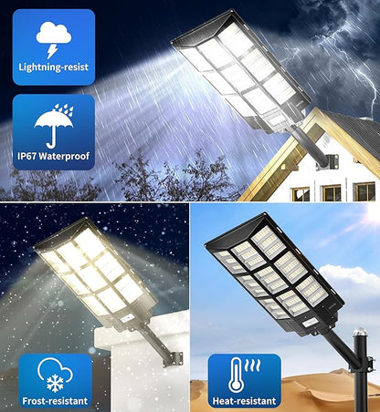 Gefolly SL-7200W Solar Street Light Outdoor, Wide Angle 450000LM 3000K/4000K/6500K Commercial Parking Lot Light Dusk to Dawn, IP67 Flood Outdoor Lamp for Basketball Court, Road, Yard