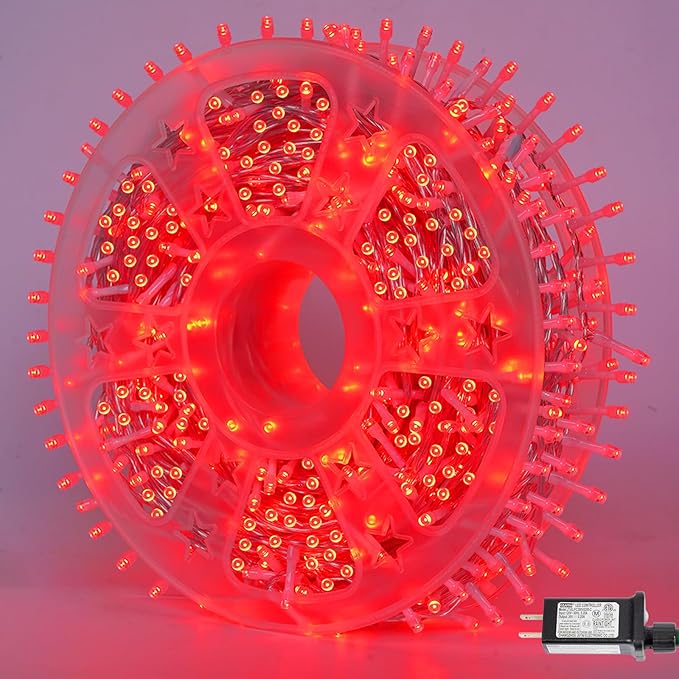 YEGUO 165ft 500 LED Christmas Lights Outdoor Waterproof, Red String Lights Indoor Plug in, 8 Modes Clear Wire Twinkle Lights or Christmas Tree