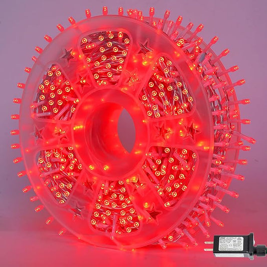 YEGUO 165ft 500 LED Christmas Lights Outdoor Waterproof, Red String Lights Indoor Plug in, 8 Modes Clear Wire Twinkle Lights or Christmas Tree