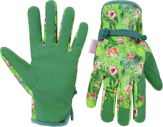 HANDLANDY Gardening Gloves for Women, Breathable Ladies Leather Garden Yard Gloves Best Gift for Gardeners