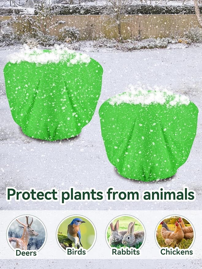 ANPHSIN 3 pcs 39.3in x 39.3in Plant Covers Freeze Protection - Winter Shrub Plant Protection Bags, Frost Blankets Cloths with Drawstring for Outdoor Garden Potted Plants, Green