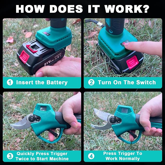 Electric Pruning Shears, Cordless Garden Shears, Branch Pruners with LCD Display, Cutting Diameter 1.2 Inch, Comes with 2 2.0Ah Batteries, Charger and Replacement Blade Set for Gardening Tree Pruning