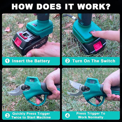 Electric Pruning Shears, Cordless Garden Shears, Branch Pruners with LCD Display, Cutting Diameter 1.2 Inch, Comes with 2 2.0Ah Batteries, Charger and Replacement Blade Set for Gardening Tree Pruning