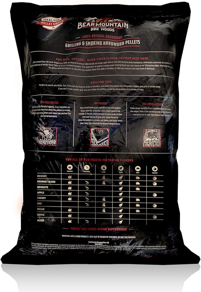 Bear Mountain All Natural Wood Pellets for Smoker, Grill & BBQ, 40 Lbs, Hickory - Premium Hardwood Barbecue Pellets for Indoor and Outdoor Grilling