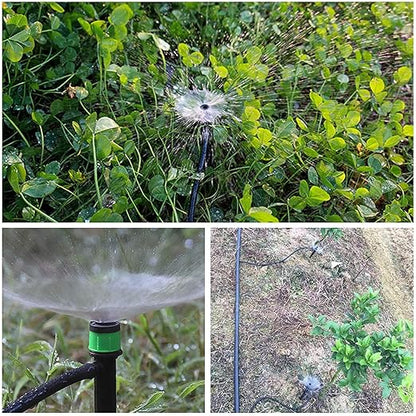 Kalolary 100Pcs Irrigation Drippers Drip Emitters, Micro Spray Adjustable 360 Degree Full Circle Pattern Water Flow Sprinkler Fits 1/4 (4-6mm) Irrigation Tubing for Garden Irrigation(Green)