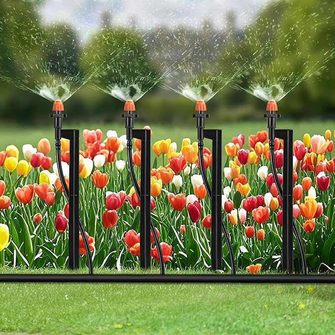 180 Degree Irrigation Sprinkler Heads: Micro Sprinkler Nozzle on 12 Inch Stake with 1/4" Tubing - Drip Spray Emitters for Garden Irrigation System