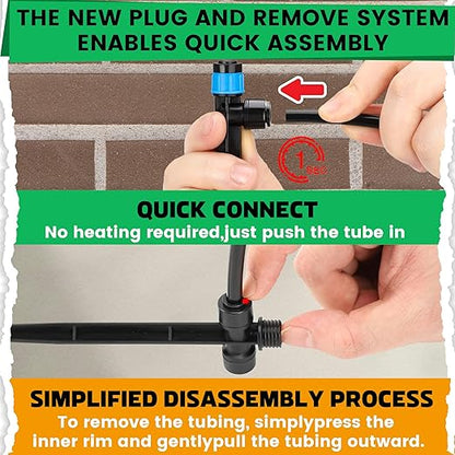 MIXC 30pcs Quick-Connect Drip Irrigation Emitters Fan Shape for 1/4" Drip Irrigation Tubing - Adjustable Push-to-Connect 360° Drip Emitters Vortex on 6" Sturdy Stake for Irrigation System