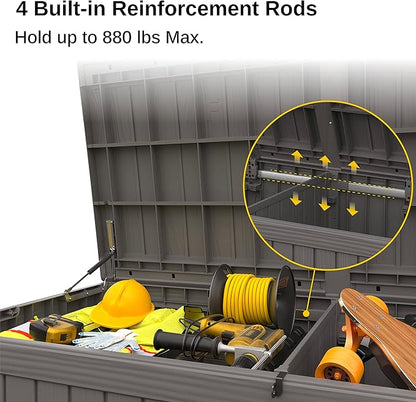 EAST OAK Outdoor Storage Box, 180 Gallon Deck Box, Large Resin Storage Bin for Patio Cushions & Gardening Tools, Lockable, Waterproof, UV Resistant, Grey