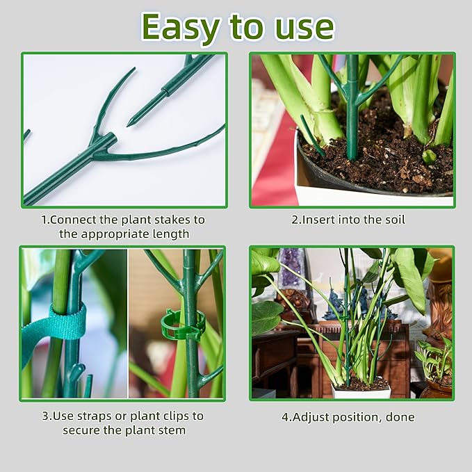 Adjustable Plant Support Stakes,Stackable Plant Support Pole with Garden Ties and Clips, Suitable for Monstera,Climbing Plants and Indoor Outdoor Plants (5 Pack)