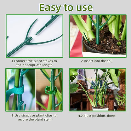 Adjustable Plant Support Stakes,Stackable Plant Support Pole with Garden Ties and Clips, Suitable for Monstera,Climbing Plants and Indoor Outdoor Plants (5 Pack)