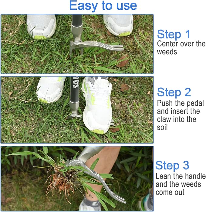 SOMOLUX 52'' Weed Puller Stand-up Weeder Weeding Tool for Gardening Heavy-duty Stainless Steel Claw with Long Metal Handle Weed Remove Tool for Lawn/Yard and Garden without Bending or Kneeling