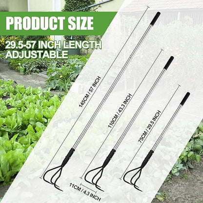 3-Tine Long Handle Tiller, Garden Cultivator with 55"-15.5" Adjustable Handle, for Loosening Soil, Tilling, Weeding and Fertilizing, Suitable for Elderly and Women