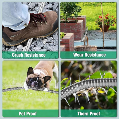 100FT Metal Garden Hose 304 Stainless Steel Flexible Water Hose - No Kink & Tangle Heavy Duty Pipe with Nozzle, Durable 3/4 Metal Fittings and Valve - Rust Proof Puncture Proof for Yard Lawn