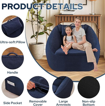 HABUTWAY Inflatable Bean Bag Chairs for Adult Blow up Chair Portable Inflatable Bean Bag Couch w/Electric Air Pump,Handle & Side Pocket for Movie Night Reading Gaming Living Room - Navy Blue