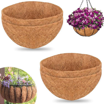 ZeeDix 18 Inch Coco Liners for Hanging Baskets, 4 Pcs Round Coco Liner 100% Natural Coco Fiber Basket Coconut Replacement Liner for Hanging Baskets Planters Flowers Vegetables(18in-4pcs)