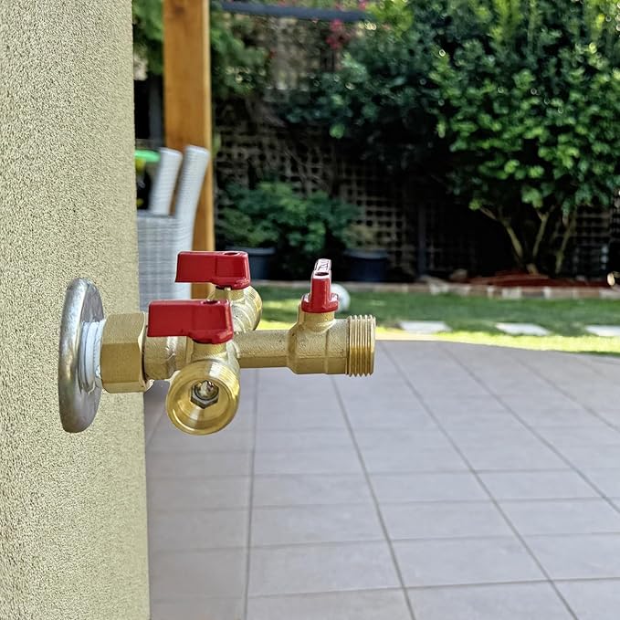 HQMPC Hose Splitter – Heavy-Duty Brass Garden Faucet Connector Garden Hose Splitter 3 Way 3/4" GHT Thread Red Handle