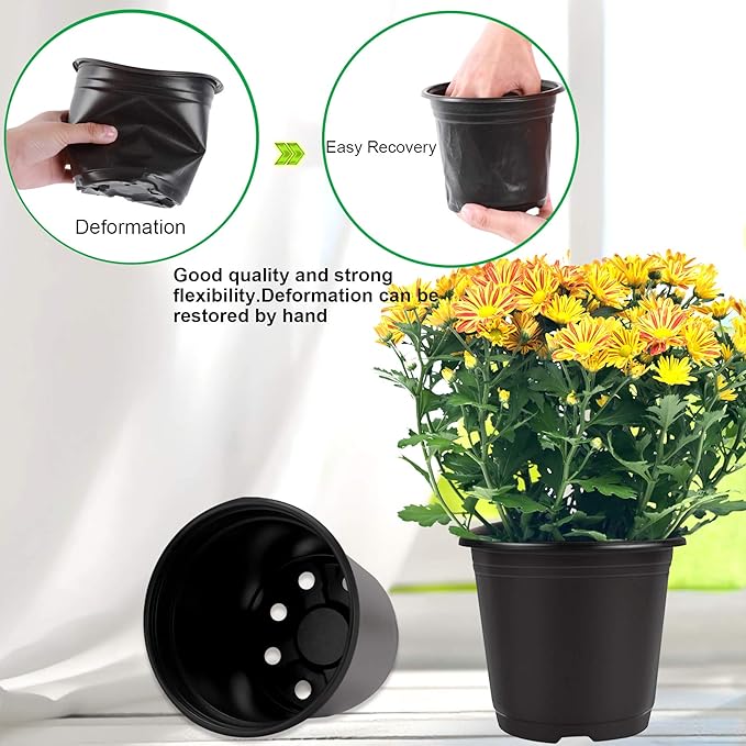 Augshy 110 Pcs 0.5 Gallon Black Plastic Plant Nursery Pots 6 Inches Seed Starting Pots Containers with 110 Labels