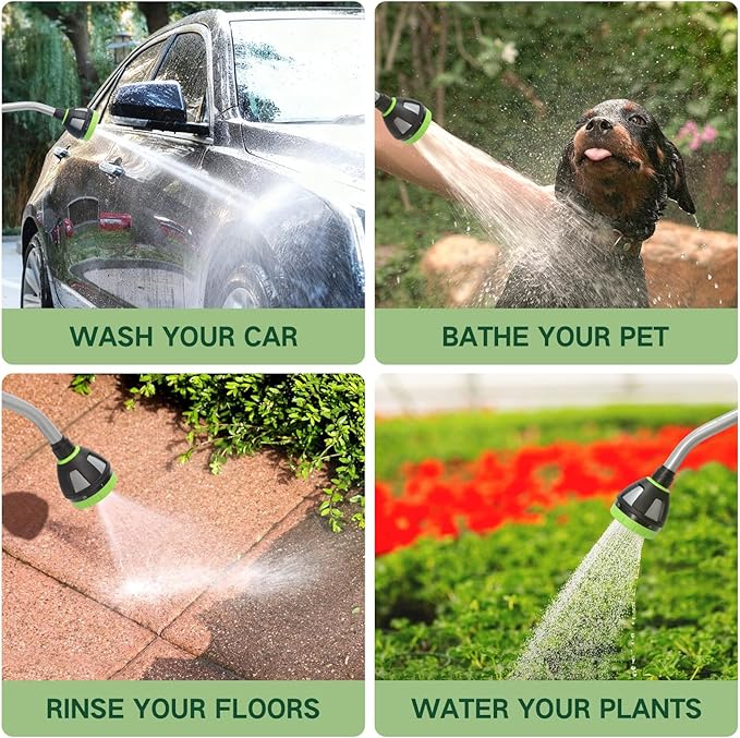 Watering Wand Heavy Duty,Metal Garden Hose Wand with 8 Spray Patterns 19-Inch Long Hose Nozzle Sprayer with Thumb Flow Control for Watering Plants Cleaning Car Washing and Showering Pets (19 Inch)