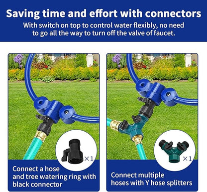360° Tree Water Ring Gardening Watering System, Adjustable sprinklers for Yard with Y Hose Splitters, Lawn Sprinkler Irrigation System for Garden, Outdoor New Trees Shrubs Plants Garden Beds