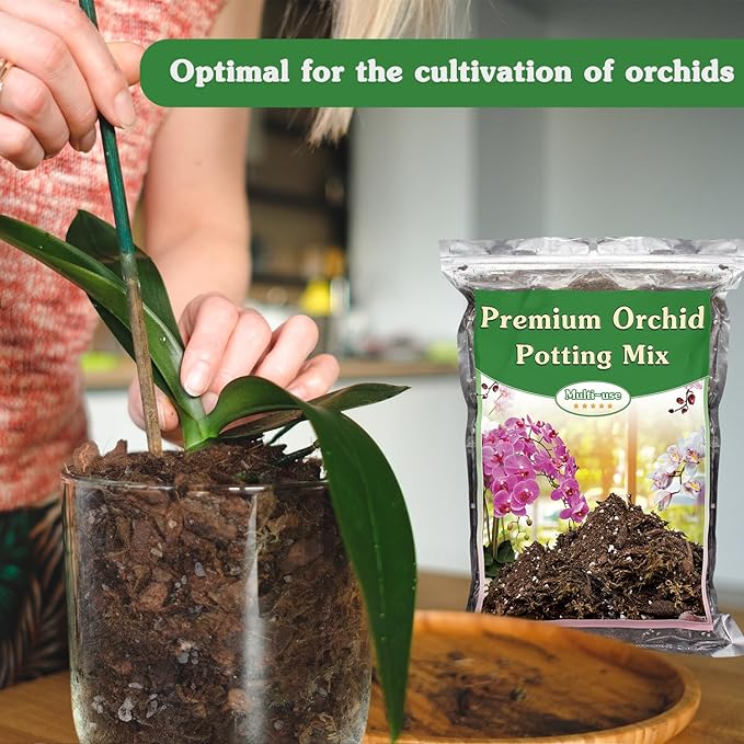 Orchid Potting Mix,4 Quart Premium Orchid Potting Mix for Repotting with Dried Forest Moss Perlite Stone Coco Peat and Pine Bark, Well-draining Orchid Bark Potting Mix