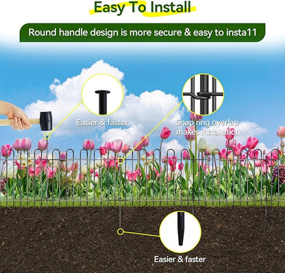 26 Panels Decorative Garden Fence, 37ft X 20in Rustproof Metal Animal Barrier Fence, No Dig Fence Garden Fence, Arched Flower Bed Edging Ornamental Wire Border Fencing for Outdoor Yard, Patio Decor