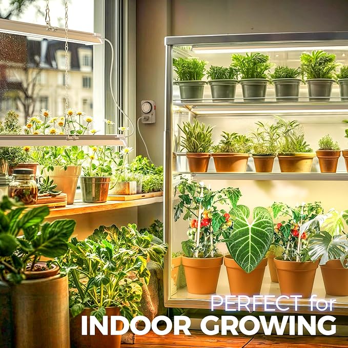 Barrina TX-S60 4FT Grow Light for Indoor Plants, 240W(4 x 60W, 1680W Equivalent), High PPFD, Full Spectrum with 660nm Red LEDs, Mechanical Timer, Linkable, Hanging Plant Light for Seedling, 4 Packs