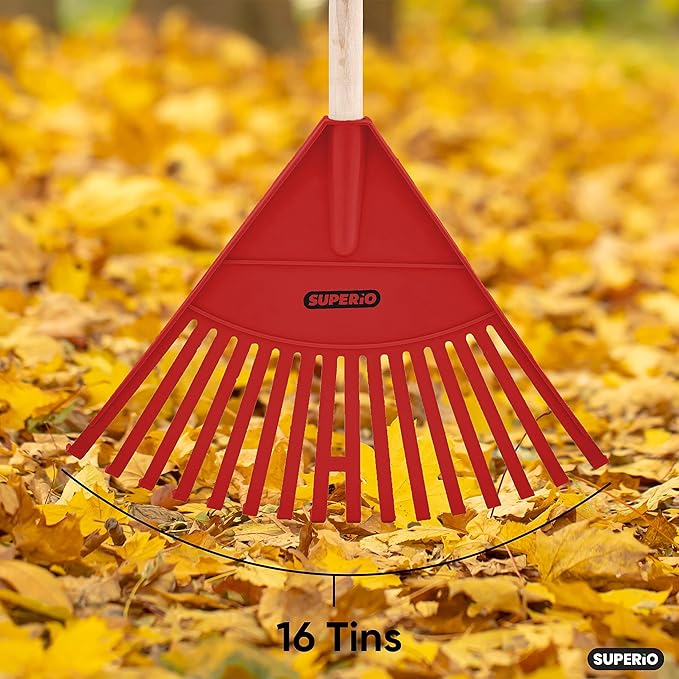 Leaf Rake, Red Kid Size Leaf Collector, Bulk Pack Gardening Rake, 24-Pack Plastic Rakes with Wood Handle, by Superio