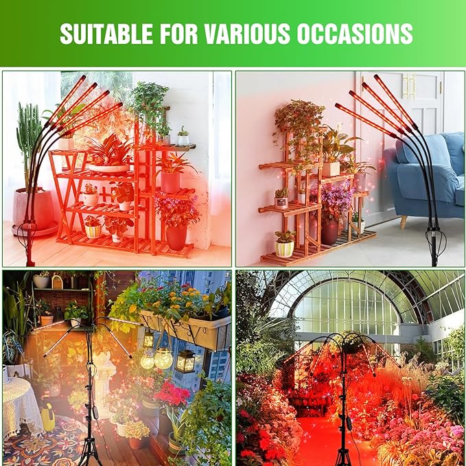 LED Grow Lights for Indoor Plants,LED Plant Grow Light with Stand,Led Full Spectrum,10 Dimmable Levels,3 Modes Timing,Tripod Adjustable 15-72 inch.