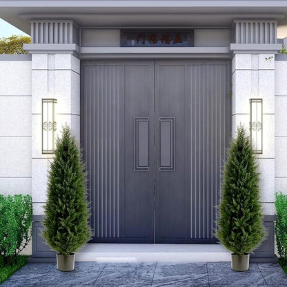 Artificial Topiary Tree Set of 2 Artificial Cedar Trees 4FT Uv Resistant Pine Potted Artificial Plants Outdoor Realistic Fake Plants Front Porch Decor Indoor Faux Cypress Trees