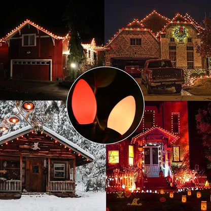 SUNSGNE C9 Christmas Outdoor String Lights 25 Feet Vintage Christmas Tree Lights with 26 7W Red White Glass Bulbs(1 Spare) for Backyard Patio Balcony Xmas Decor, Green Wire